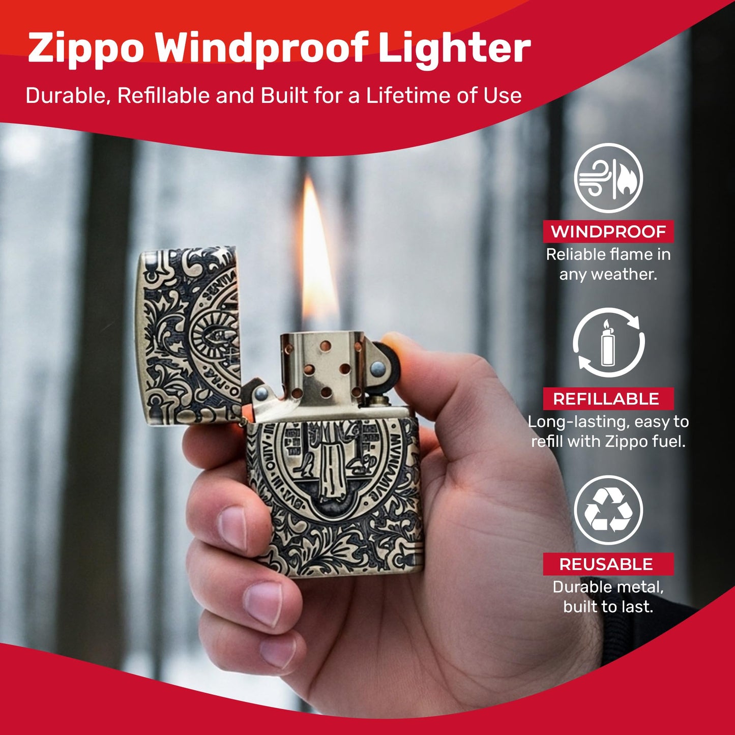 Zippo St. Benedict Design Pocket Lighter w/ Box