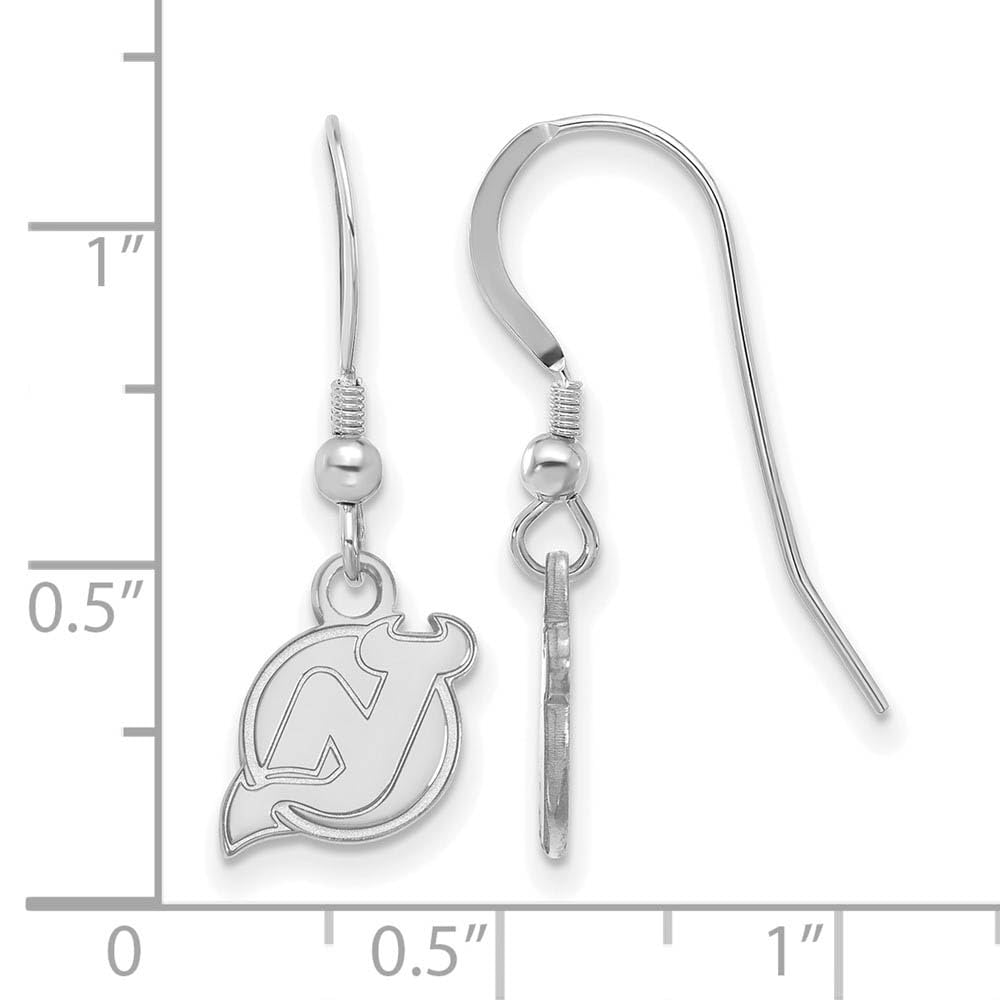 Sterling Silver Rhodium Plated NHL New Jersey Devils XS Dangle Earrings
