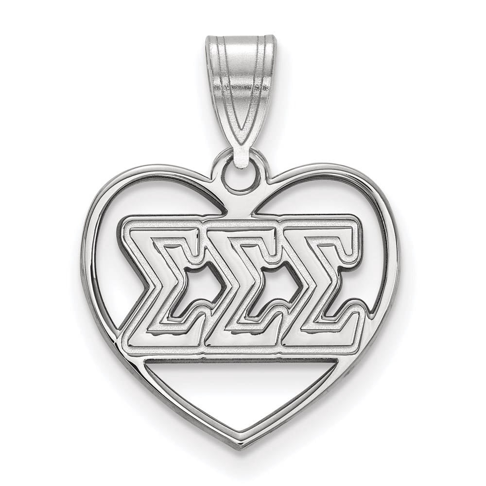 Sterling Silver Official Licensed Greek Sororities Sigma Sigma Sigma (???) Heart Pendant