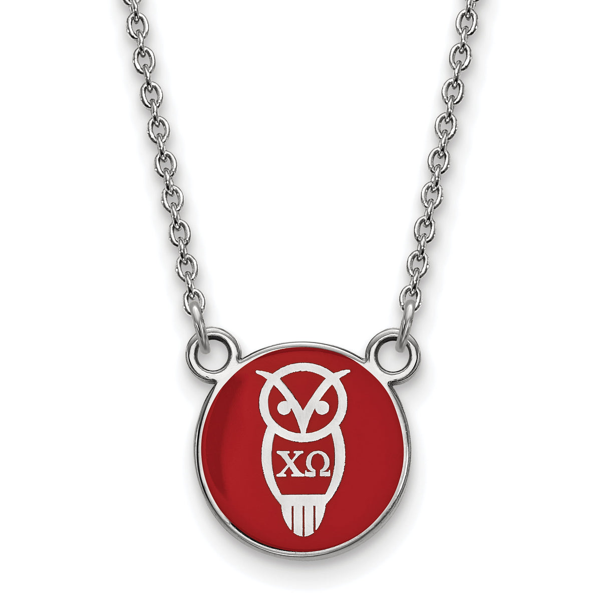 LogoArt Sterling Silver Chi Omega Extra Small Enameled Pendant Necklace With 18 Inch