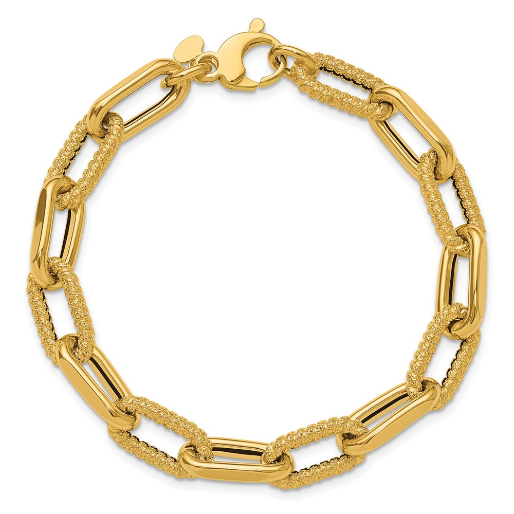 14K Polished and Textured Fancy Link Bracelet 7.5  inches