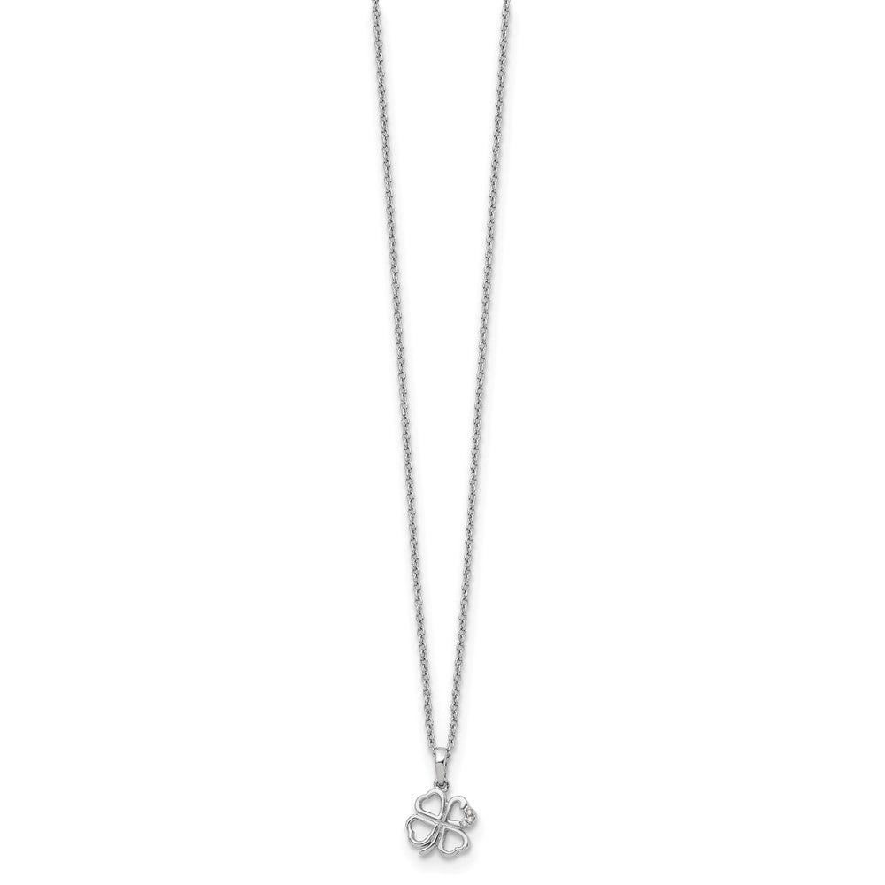 White Ice Sterling Silver Rhodium-plated 18 Inch Diamond Clover Necklace with 2 Inch Extender 18 Inches