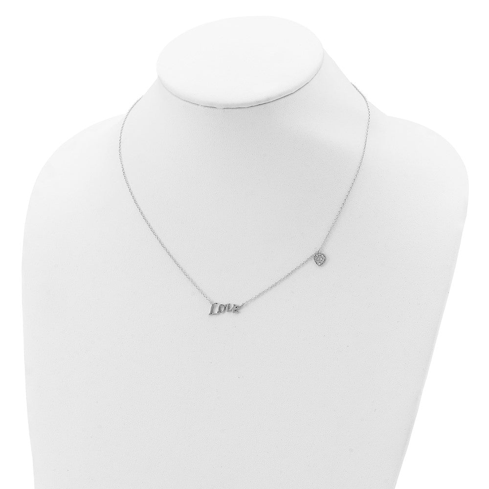 Sterling Silver Rhodium-plated Polished LOVE with CZ Heart Necklace 18 Inches