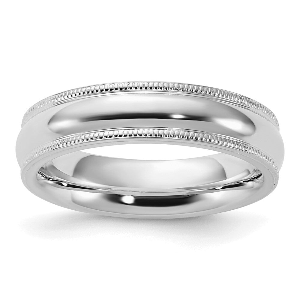 Sterling Silver Rhodium-plated 5mm Comfort Fit Milgrain Size 6 Band
