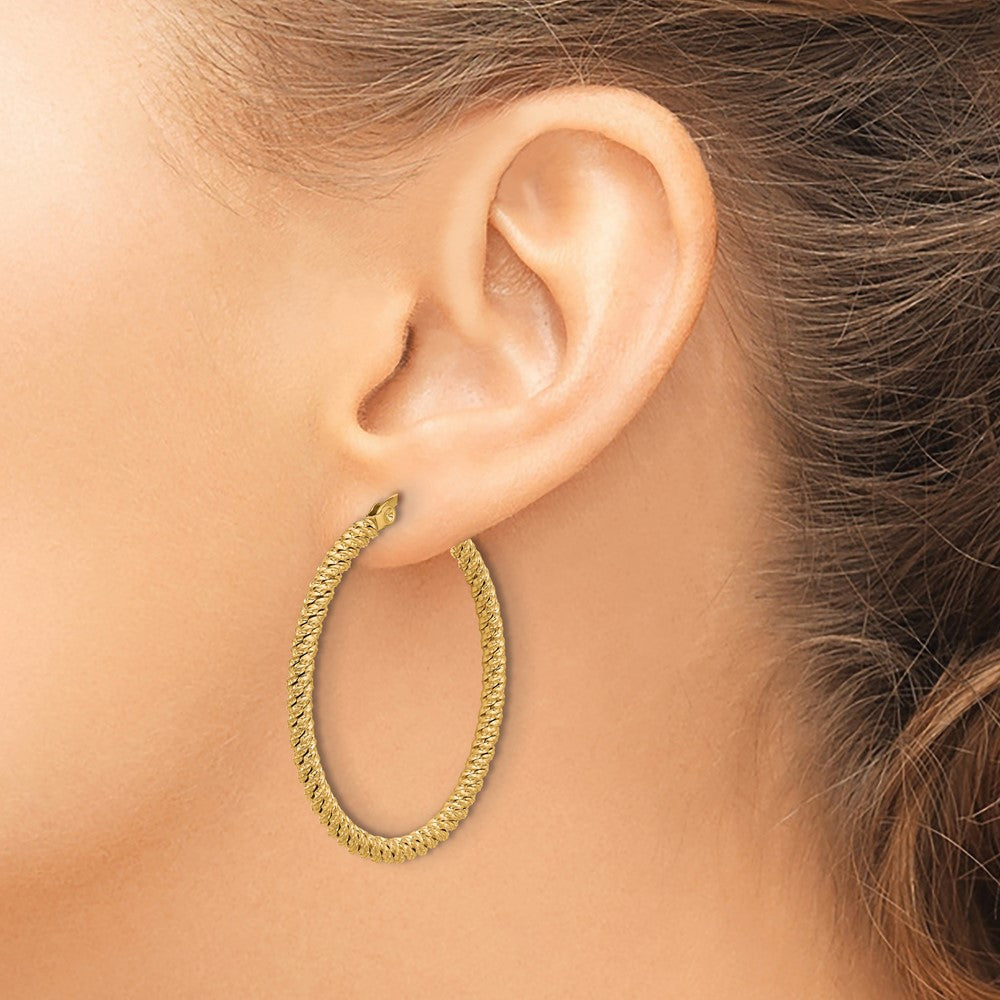 Chisel Stainless Steel Polished Yellow IP-plated Diamond Cut Hoop Earrings
