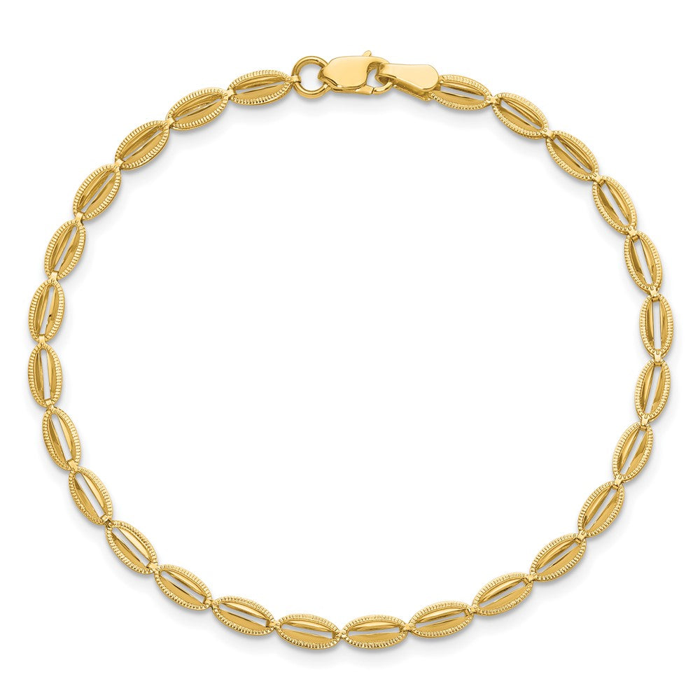 14K Polished and Textured Fancy Oval Link Bracelet 7.5  inches