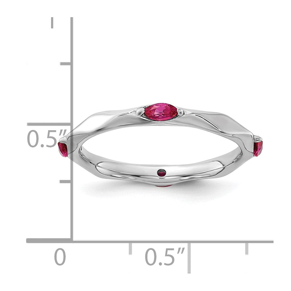 Sterling Silver Stackable Expressions Rhodium-plated Created Ruby Ring Size -7