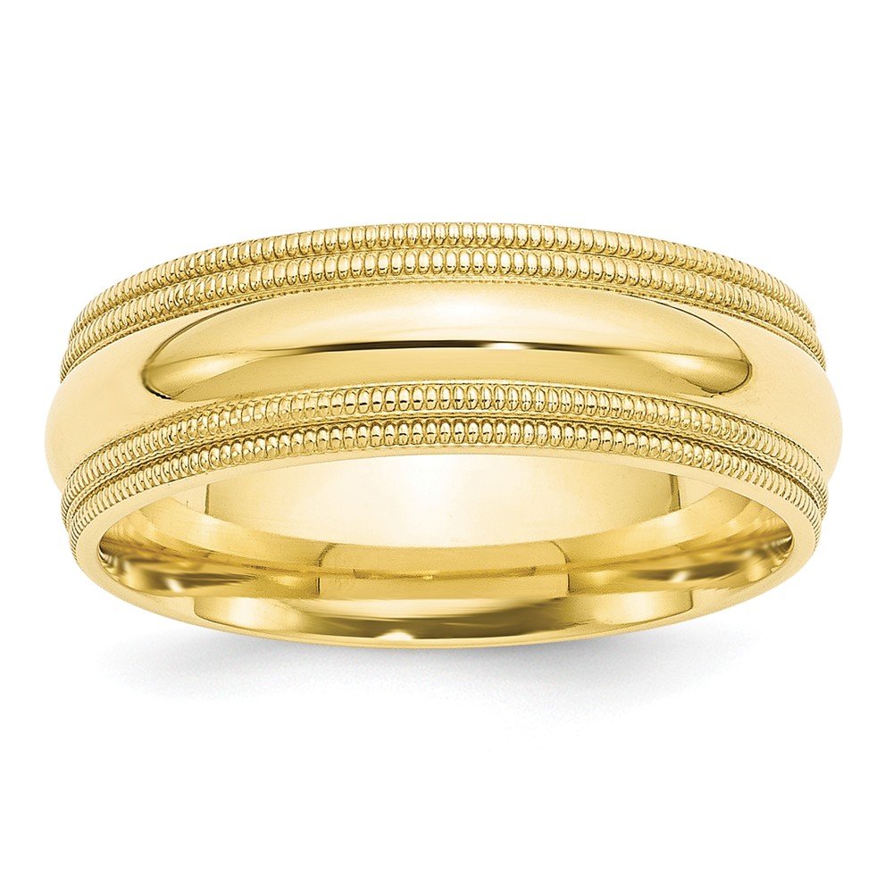 10k Yellow Gold 7mm Double Milgrain Comfort Fit Wedding Band Size 10