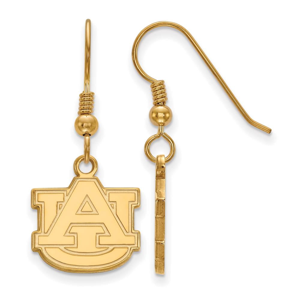 Sterling Silver Gold-plated LogoArt Auburn University A-U Small Dangle Wire Earrings Q-GP007AU