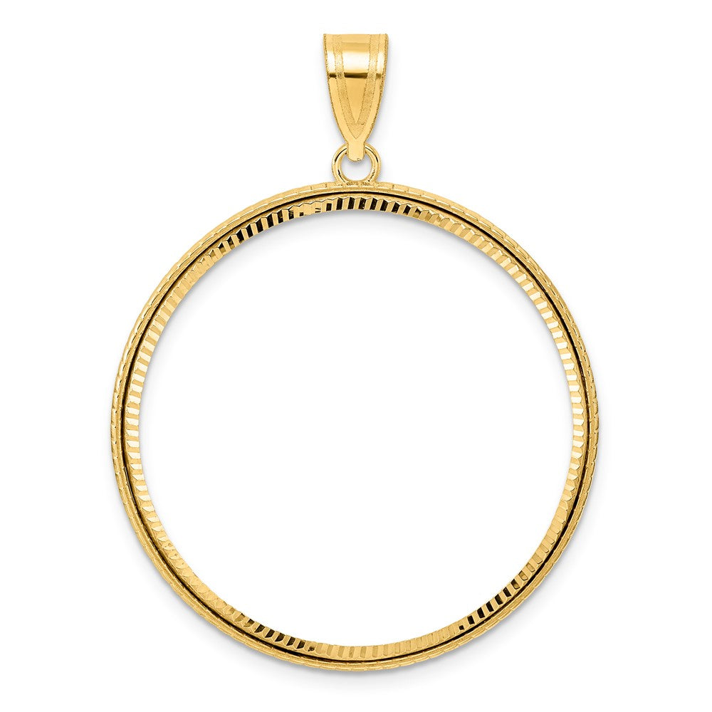 14k Diamond Cut Squares with 32.0mm Prong Coin Bezel Pendant