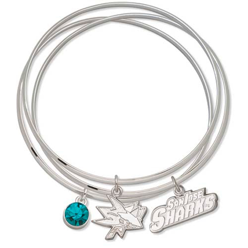 Finest Gold NHL San Jose Sharks Crystal & Logo Charms Slip On Triple Bracelet Set
