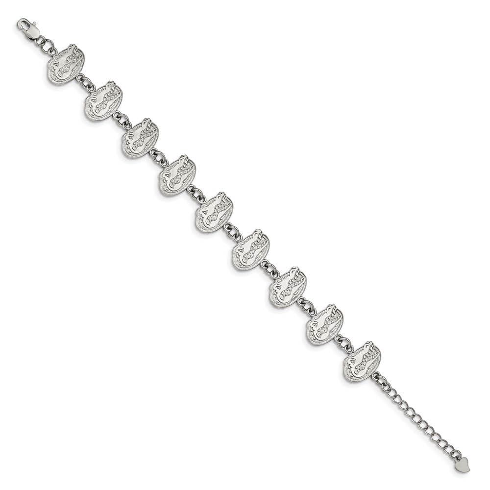 Stainless Steel LogoArt University of Florida Gator Link 7 inch Bracelet with 1.5 inch Extender QST515UFL