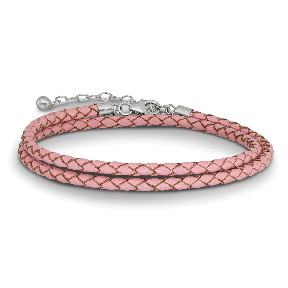 SS Reflections Pink Leather Rh-plated 14in w/2in ext Choker/Wrap Bracelet 14 inches