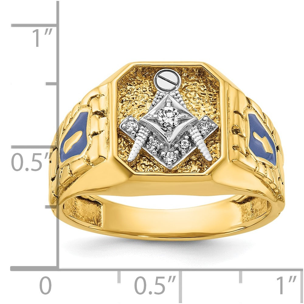 IBGoodman 14k Two-tone Men's Polished and Textured with Blue Enamel and Diamond Blue Lodge Master Masonic Ring