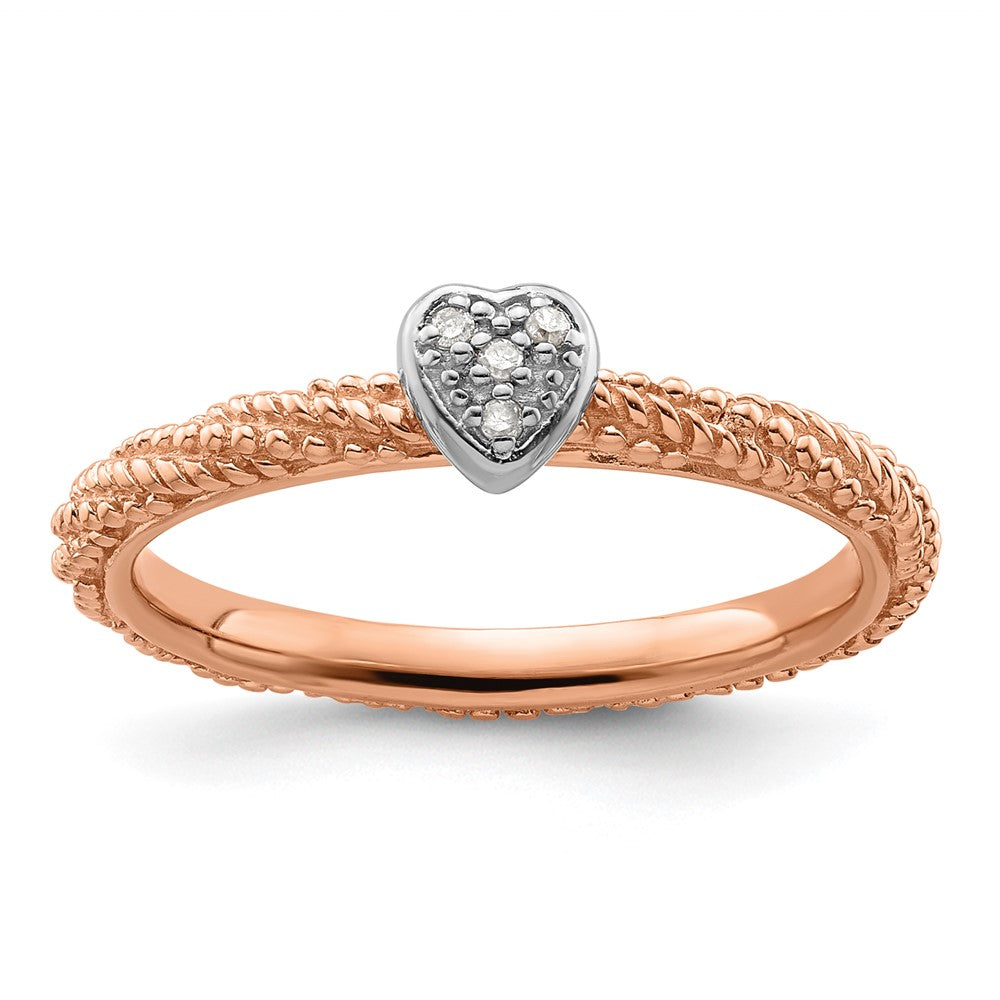 Sterling Silver Diamond Stackable Expressions Rose Gold Plated Heart Ring Size -9