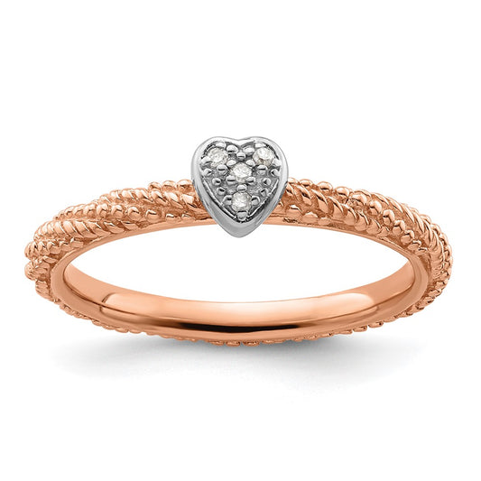 Sterling Silver Diamond Stackable Expressions Rose Gold Plated Heart Ring Size -9