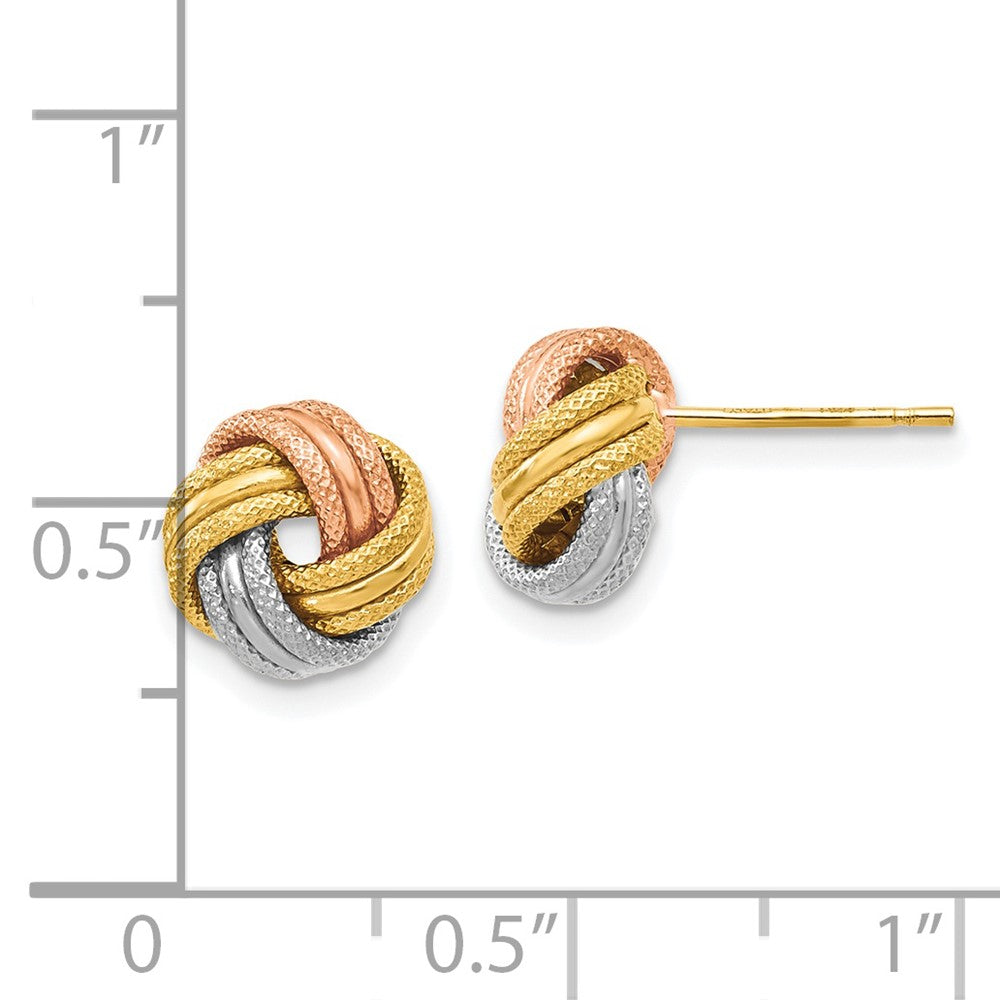 14K with White and Rose Rhodium Knot Polished D/C Post Earrings