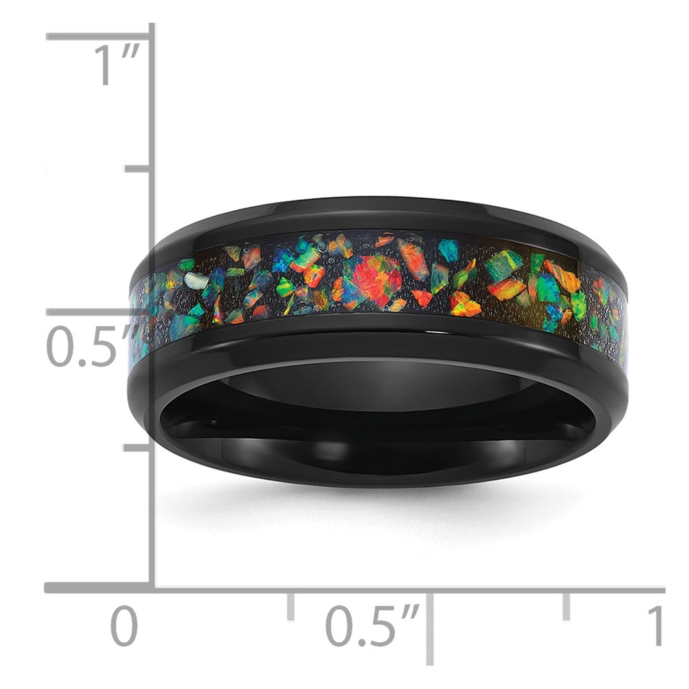 Chisel Titanium Polished Black IP-plated Multi-color Opal Inlay 8mm Band Size - 8
