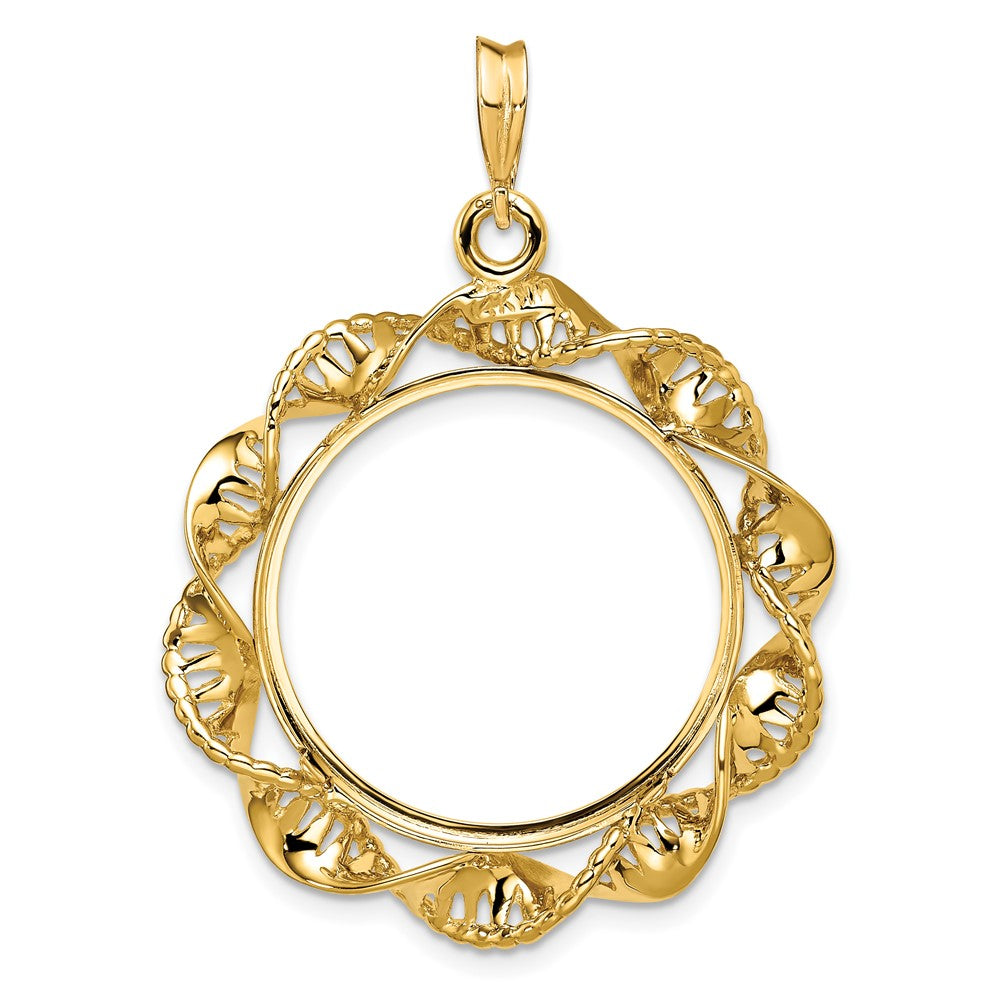 Wideband Distinguished Coin Jewelry 14k Polished Fancy Twisted Ribbon 22.0mm Prong Coin Bezel Pendant