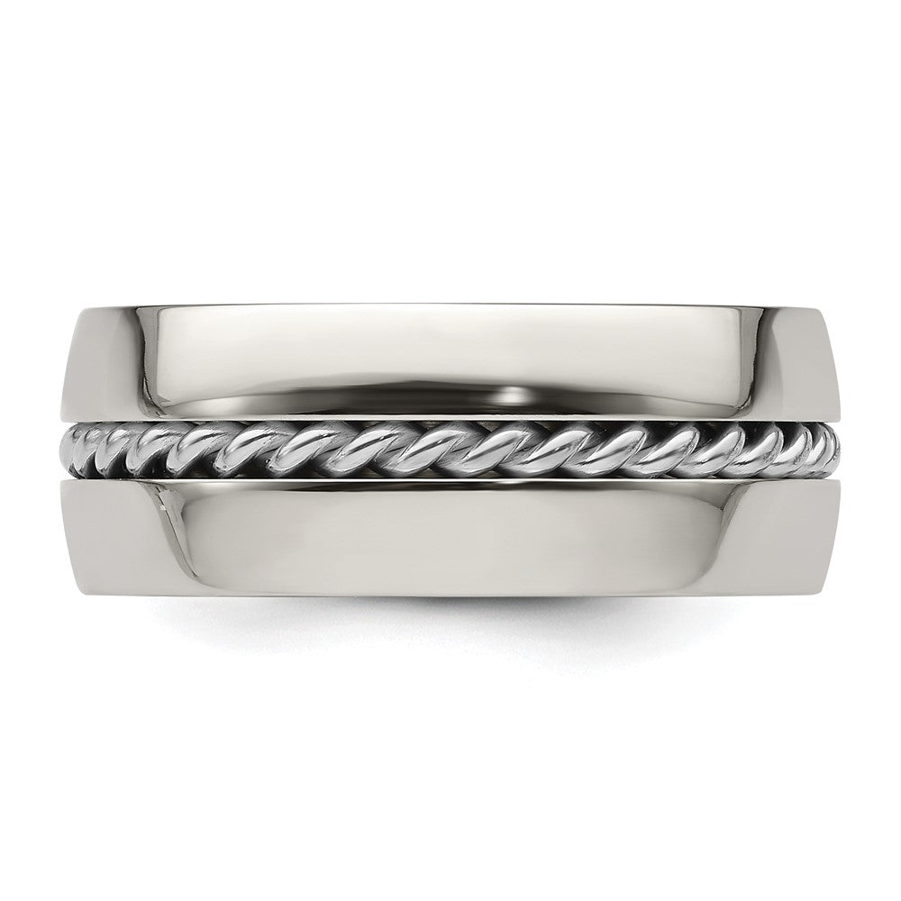 Edward Mirell Polished Cobalt with Sterling Silver Rope Inlay 9mm Band Size 9