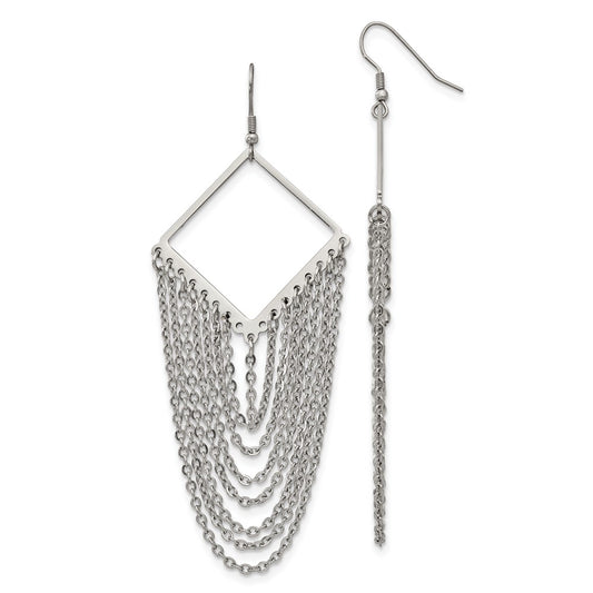 Stainless Steel Polished Multi Chain Dangle Shepherd Hook Earrings