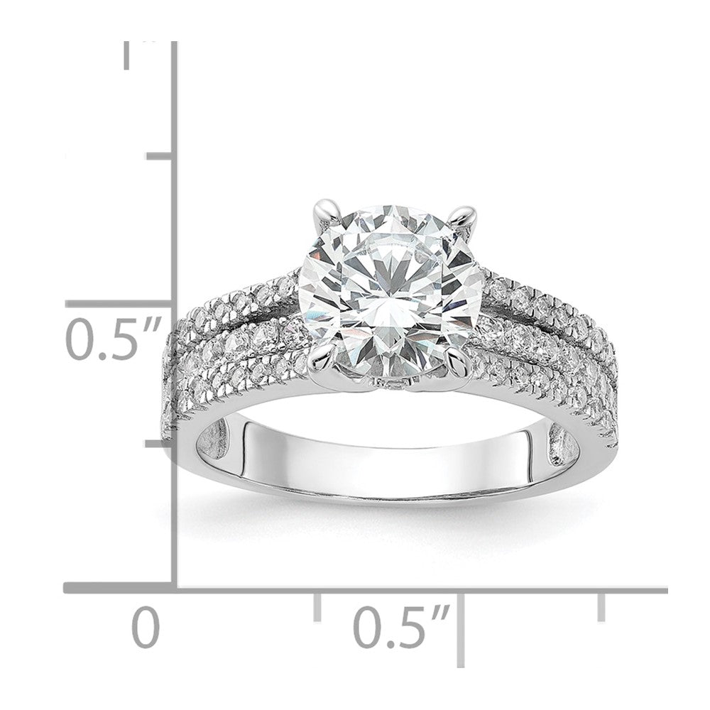 Cheryl M Sterling Silver Rhodium-plated Fancy Brilliant-cut Round CZ Center Stone Ring