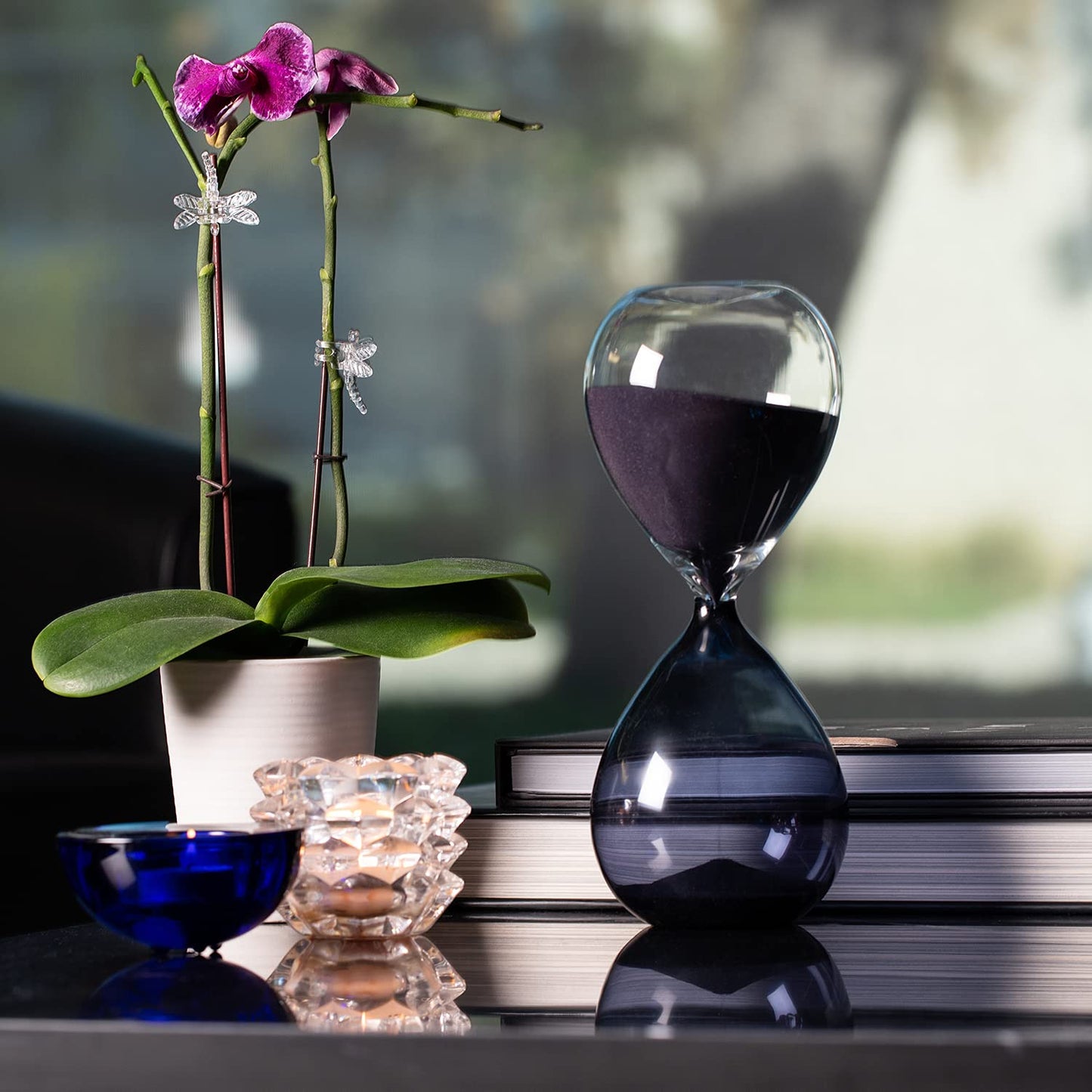 60 Min. Blue & Clear Glass Sand Timer w/ Blue Sand