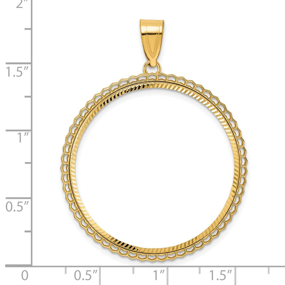 14k Diamond Cut Poly Edge with 32.0mm Prong Coin Bezel Pendant