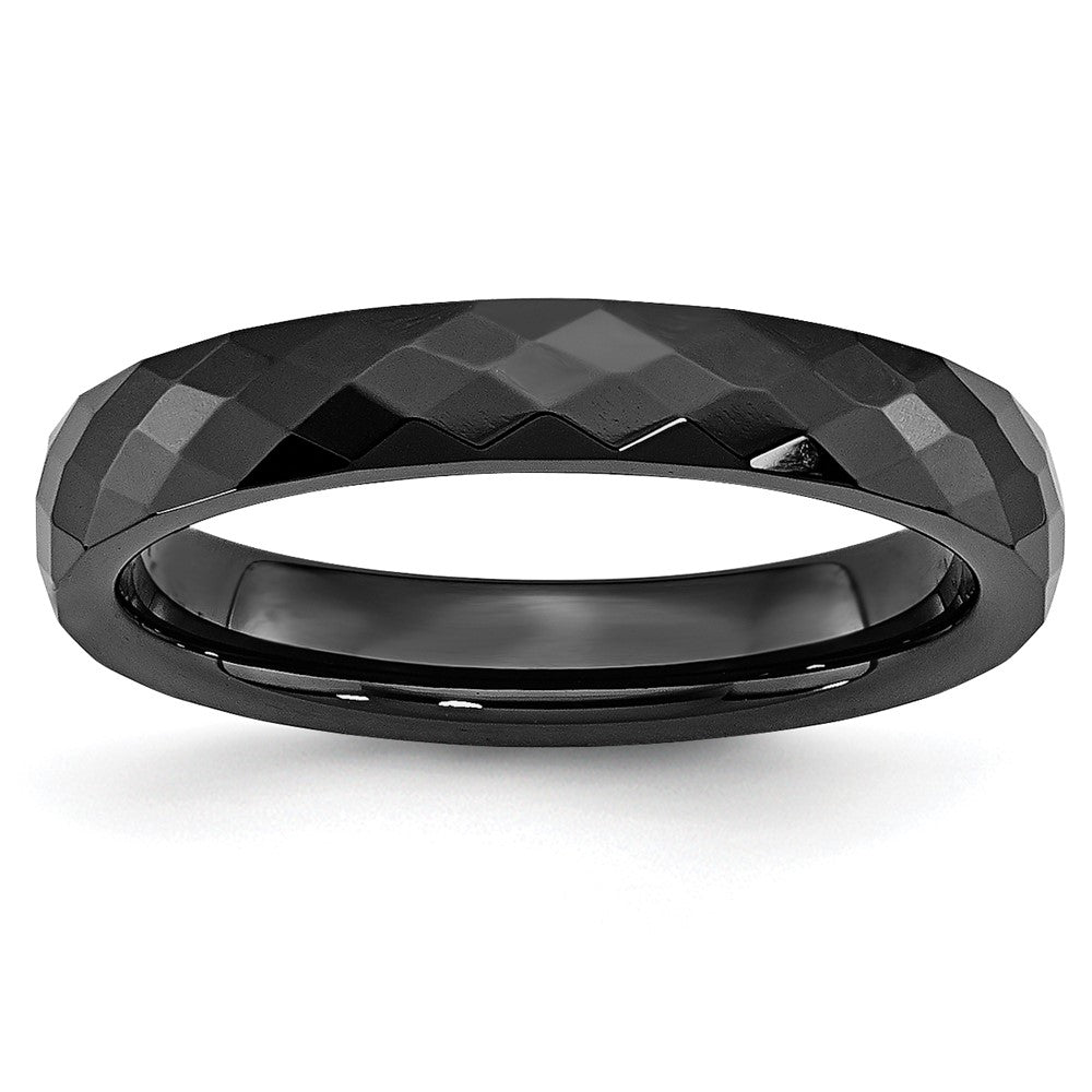 Ceramic Black 4mm Faceted Polished Band Size - 7.5