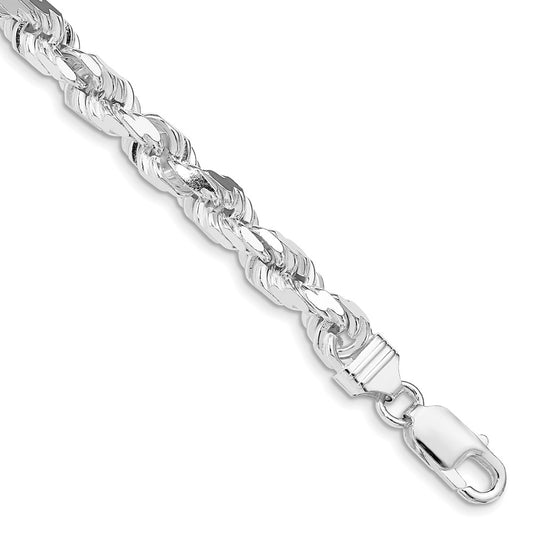 Sterling Silver Rhodium-plated 6.5mm Diamond-cut Rope Chain 8 inches
