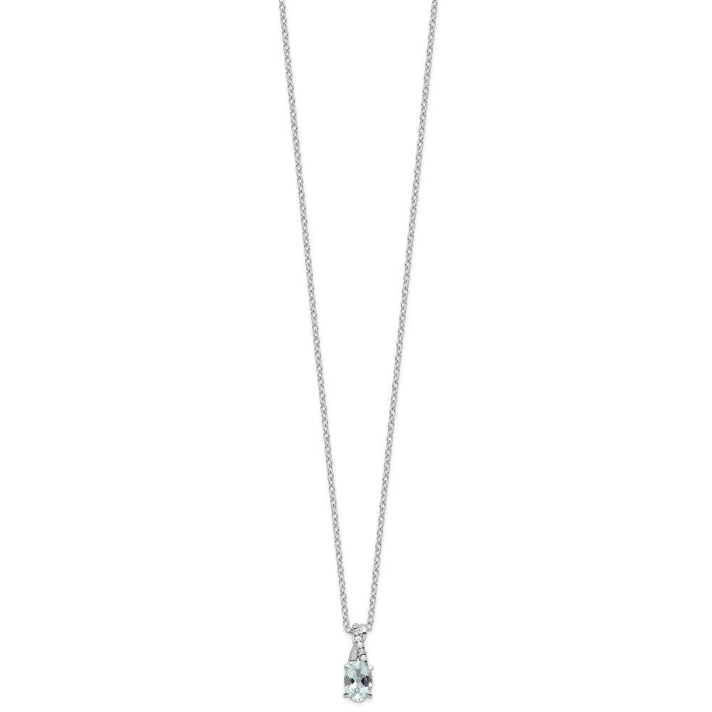 Sterling Silver 7x5 Aquamarine & Diamond Pendant w/Chain