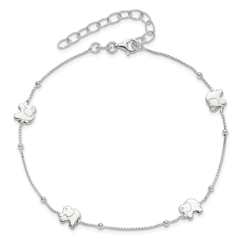 Sterling Silver Polished Elephant 10in Plus 2in Ext. Anklet