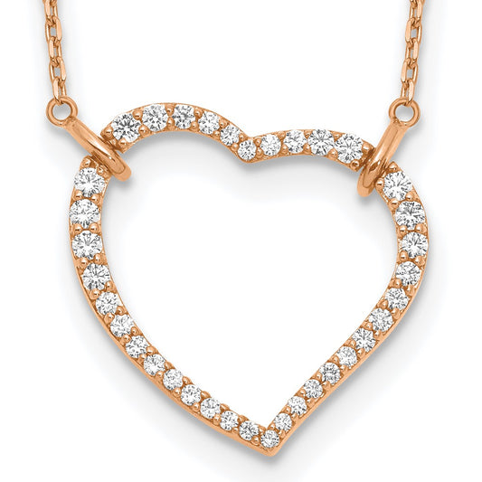 True Origin 14k Rose Gold 3/4 carat Lab Grown Diamond VS DEF 18 inch Open Heart Pendant Necklace