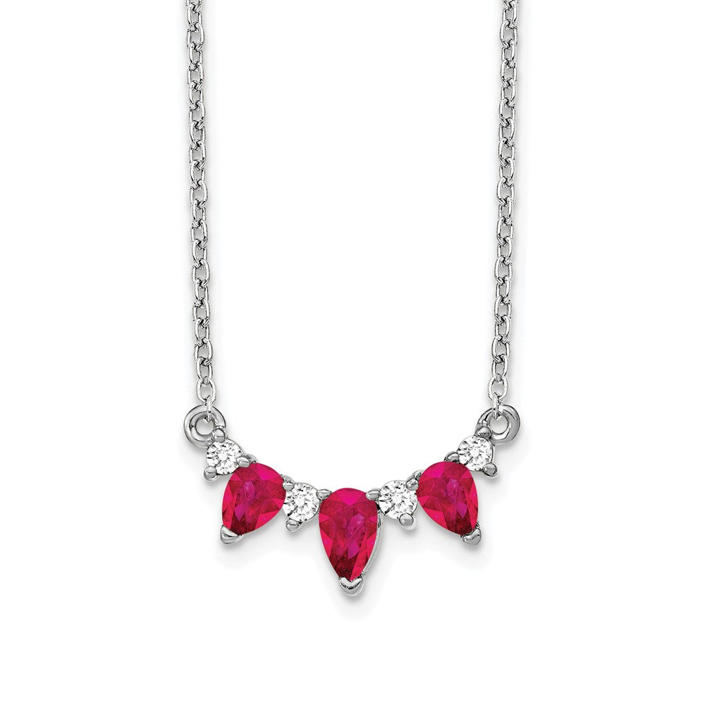 14k White Gold 1/8 carat Lab Grown Diamond VS/SI+ G+ and Created Ruby 18 inch Necklace