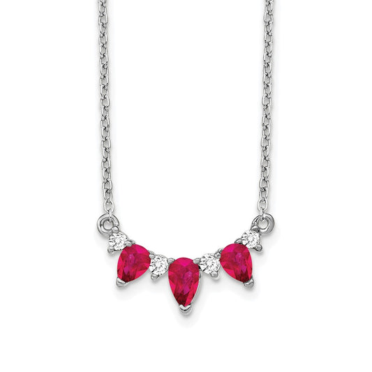 14k White Gold 1/8 carat Lab Grown Diamond VS/SI+ G+ and Created Ruby 18 inch Necklace