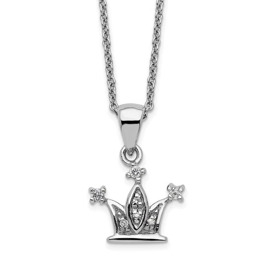 Sterling Silver Rhod-pl CZ Crown Necklace