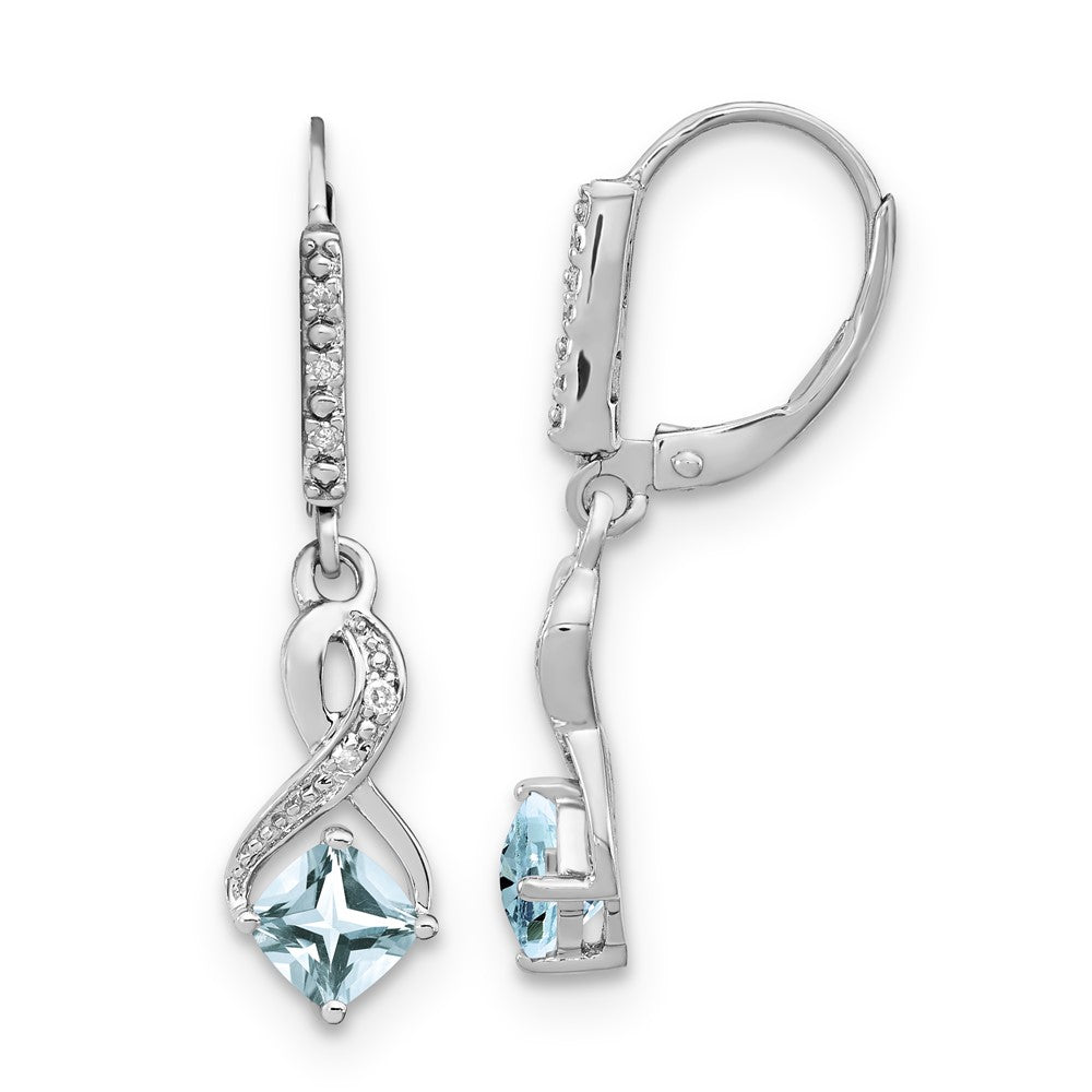Sterling Silver Aquamarine & Diamond Leverback Dangle Earrings