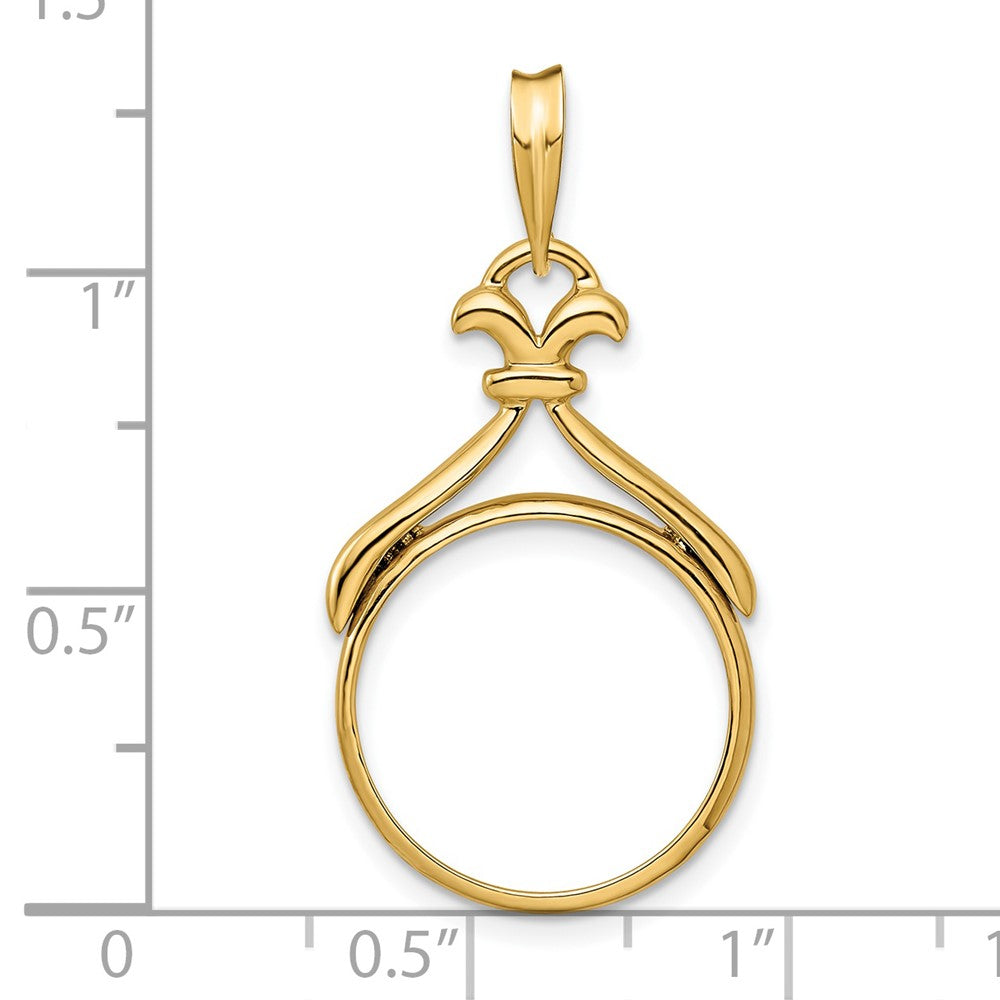 Wideband Distinguished Coin Jewelry 14k Polished Fancy Pointed and Curved 16.5mm Prong Coin Bezel Pendant