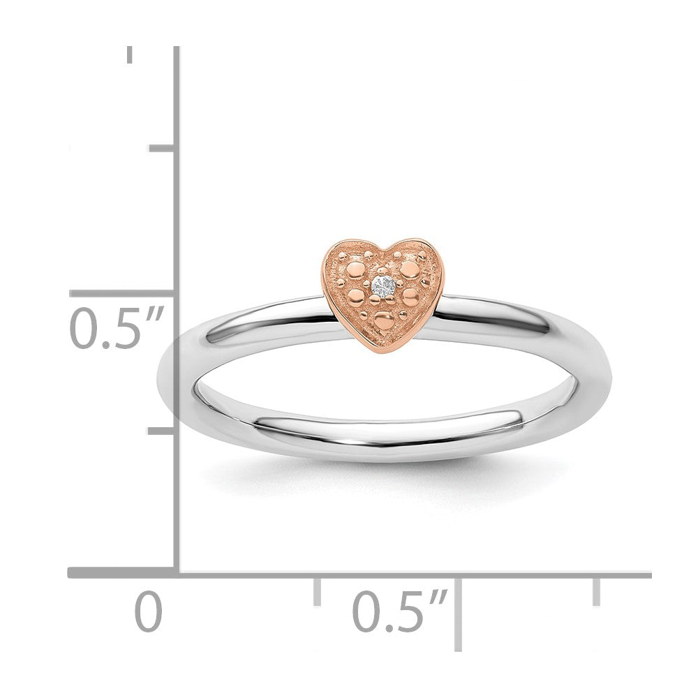 Sterling Silver/Rose Gold-plated Stackable Expressions Diamond Heart Ring Size -10