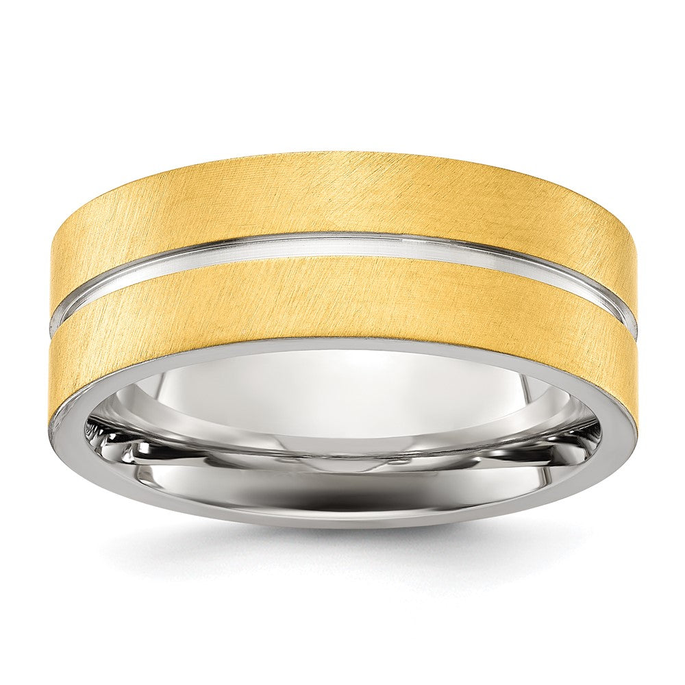 Chisel Titanium Brushed and Polished Yellow IP-plated 8mm Band Size - 8.5