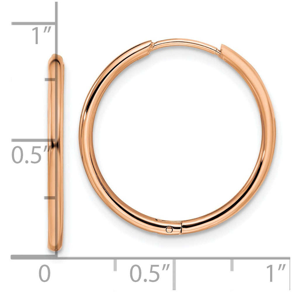 Stainless Steel Polished Rose IP-plated 1.6mm Hinged Hoop Earrings