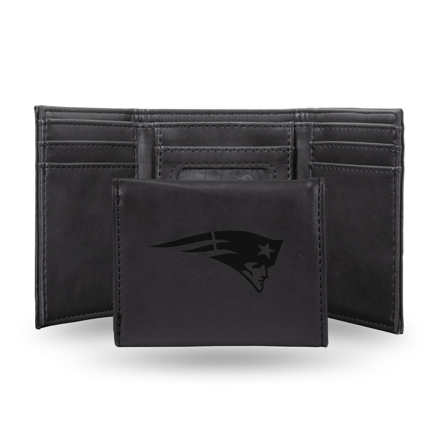 New England Patriots Black Laser Engraved Tri-Fold Wallet - Men's Accessory