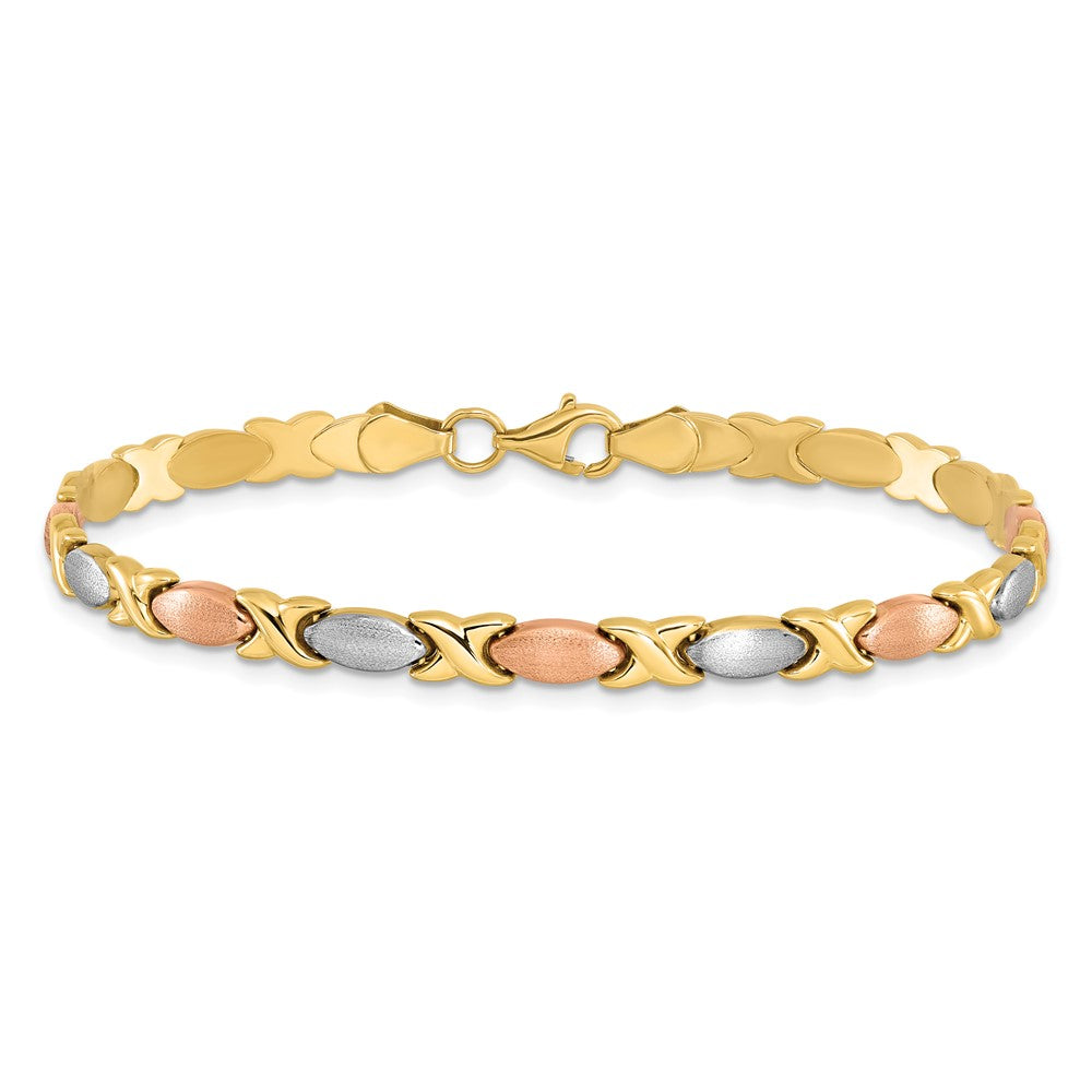 10K Tri-color Polished and Brushed Bracelet 7.5  inches