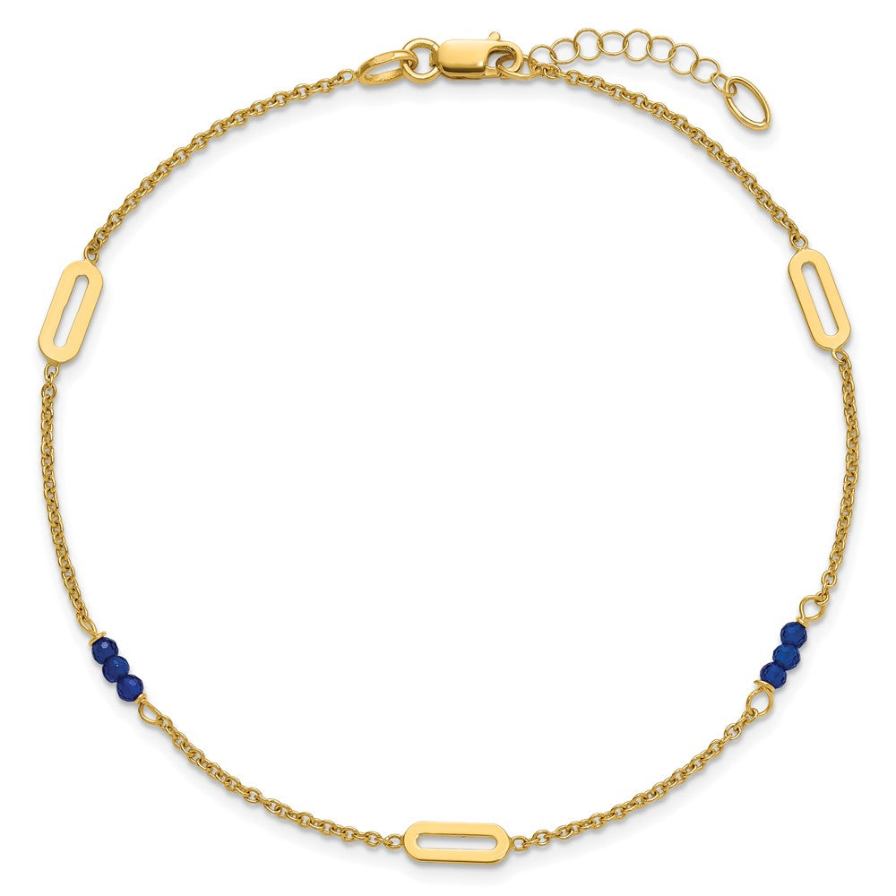 14k Polished Blue Spinel Beads and Ovals 9 in with 1 inch Extender Anklet