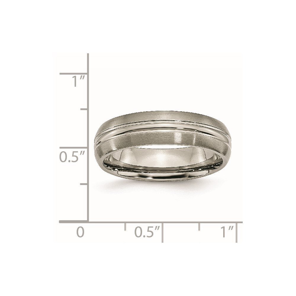 Titanium Brushed Center 6mm Grooved Band Size - 10.5