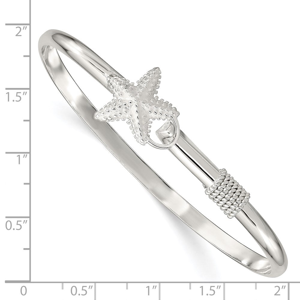 Sterling Silver Polished and Textured Starfish Bangle 7 inches