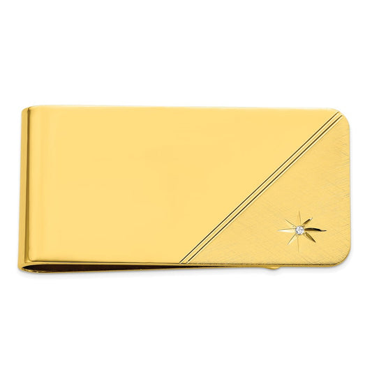 Gold-plated Kelly Waters Star Cut .001ct. Diamond Money Clip QGL8740