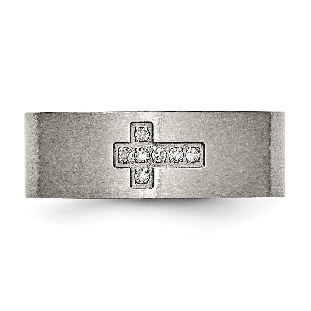 Titanium Brushed 1/15ct Diamond Cross 8mm Flat Band Size - 13