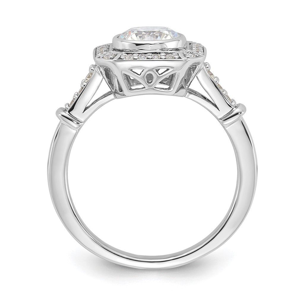 Sterling Silver Rhodium-plated Diamonore Bezel Halo Ring