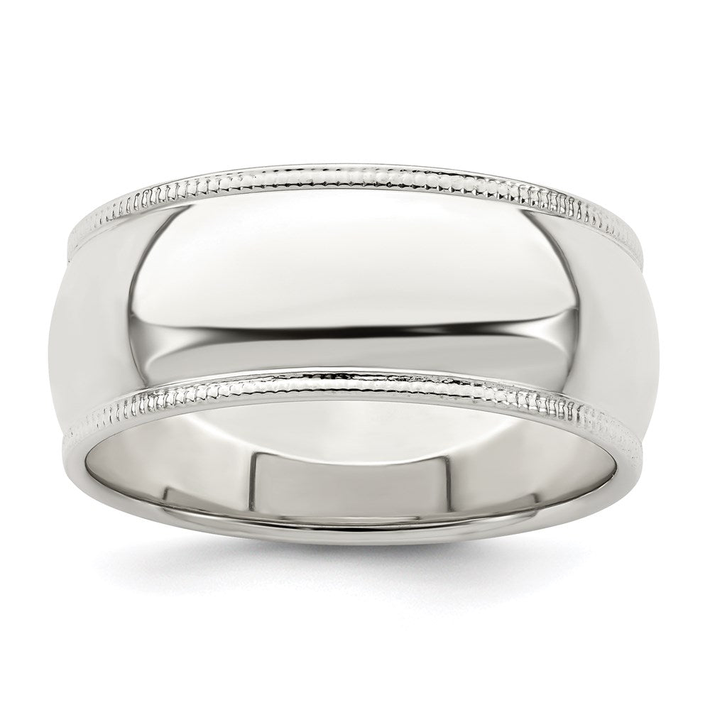 Sterling Silver 8mm Half Round Milgrain Size 10 Band